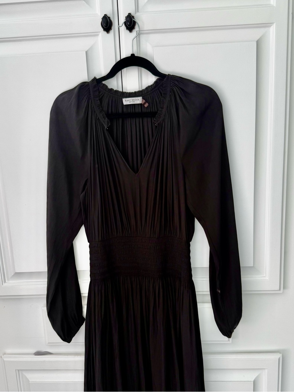Ramy Brook Black Long-Sleeve smocked waist
Midi Dress
